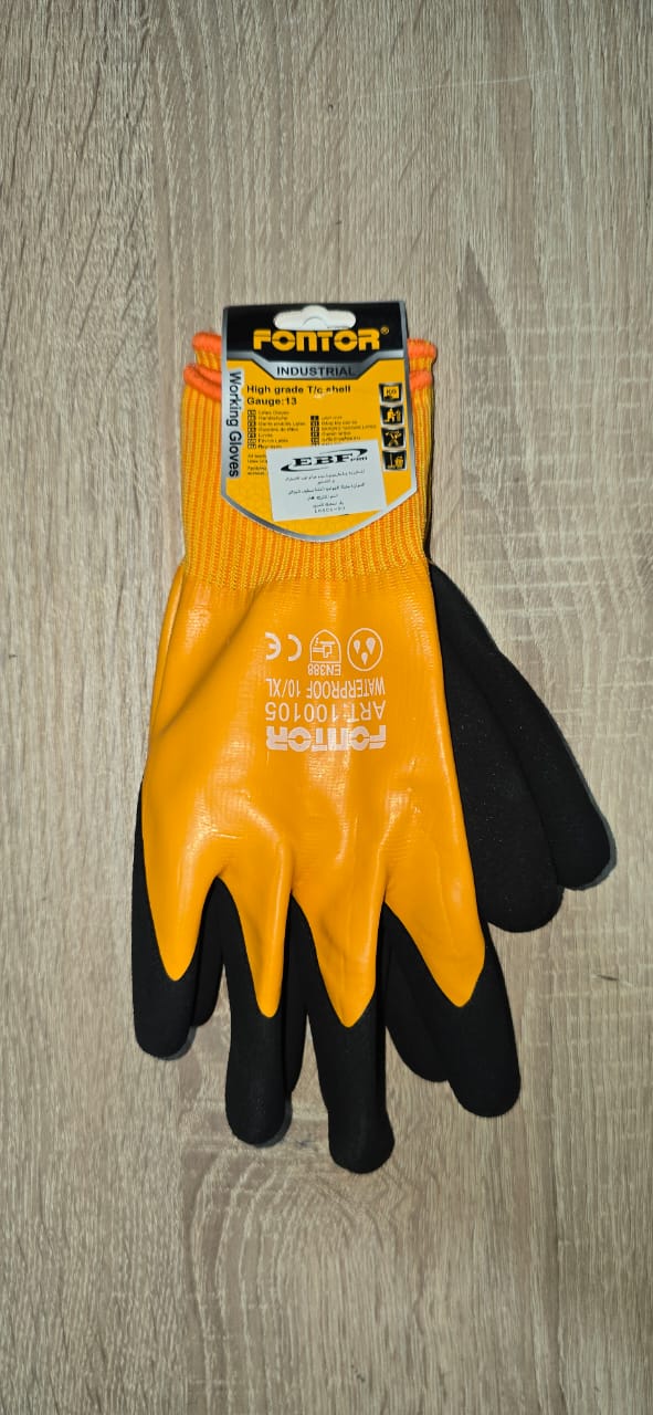 Fontor industrial waterproof nitrile-coated working gloves, size 10/XL